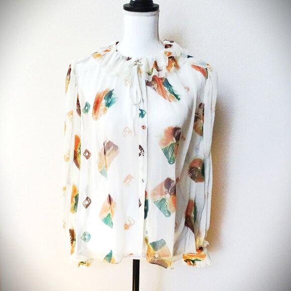 ULLA JOHNSON Pippa Aurora Genuine 100% Silk Blouse Size 10 - Picture 6 of 9